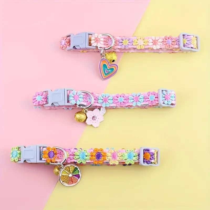 Adjustable Lace Pet Collar with Charm Pendant for Small Cats and Dogs