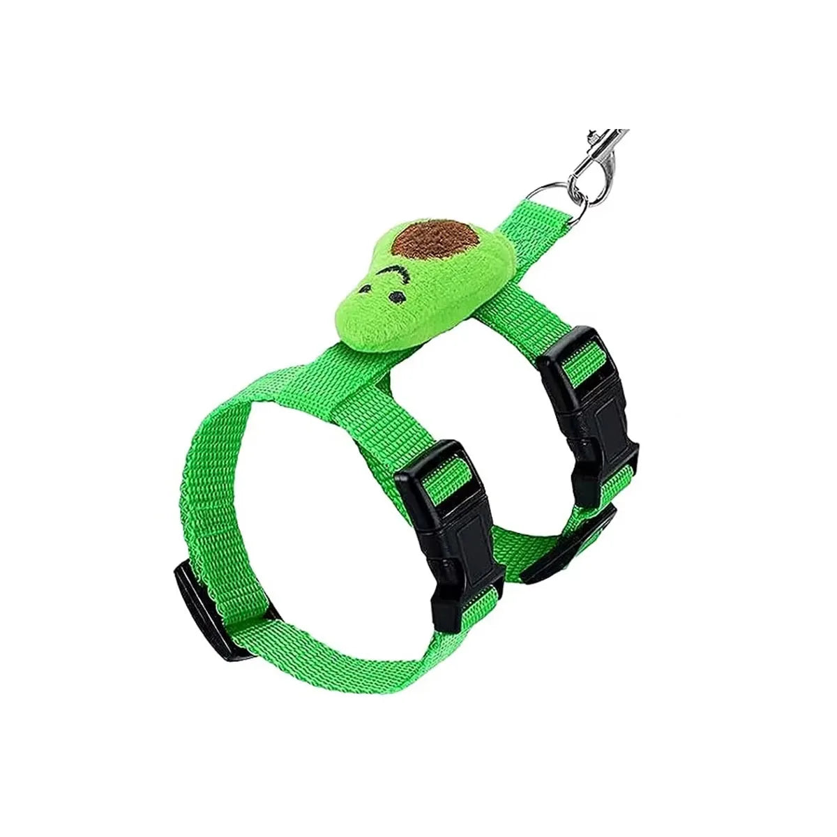 Green adjustable bunny rabbit pet harness and leash set with a small stuffed bunny head