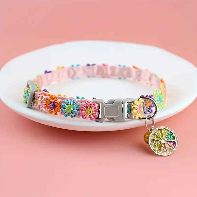 Adjustable Lace Pet Collar with Charm Pendant for Small Cats and Dogs