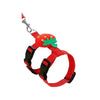 Red bunny rabbit pet harness and leash set with a green leaf decoration