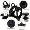 A black no-pull dog harness with nylon handles, reflective stitching, padded lining, and adjustable straps.