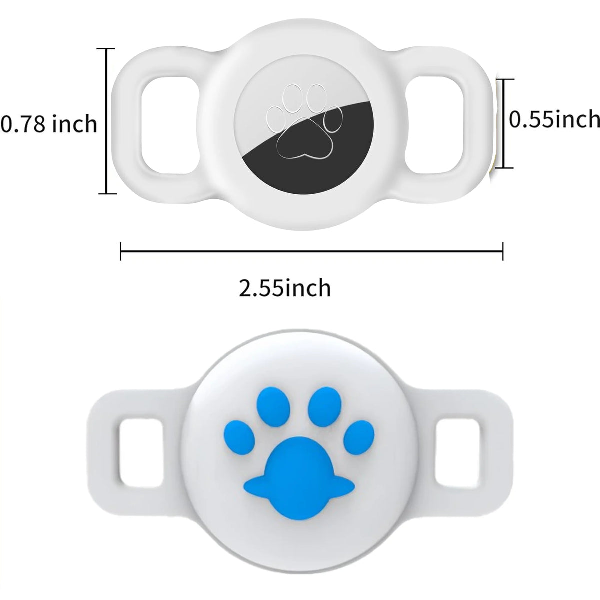 White silicone collar holder with a paw print design for cats and small dogs