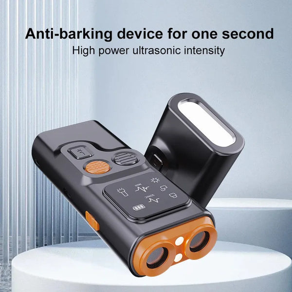 A black ultrasonic device with orange accents is shown on a white surface.