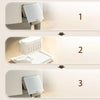 Three steps showing the assembly and use of a smart cat litter box deodorizer with automatic odor control.