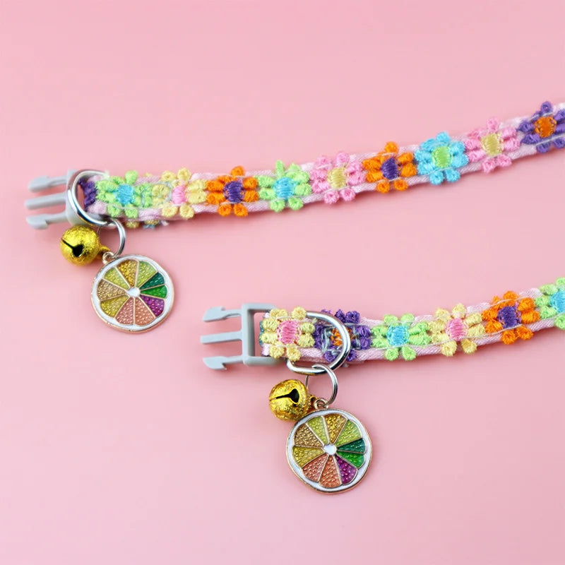 Adjustable Lace Pet Collar with Charm Pendant for Small Cats and Dogs