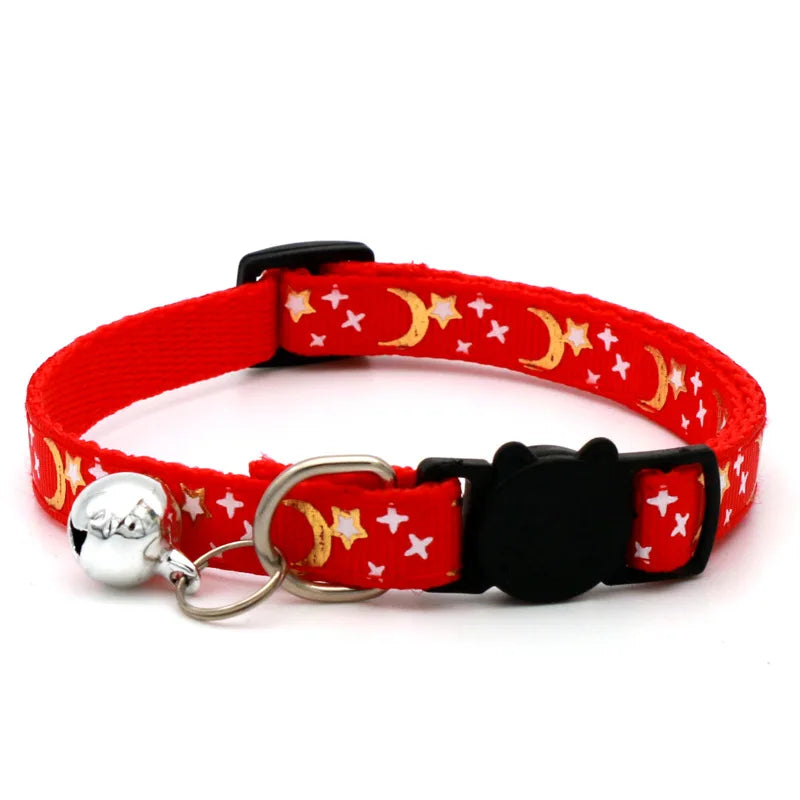 Celestial Star and Moon Cat Collar with Reflective Buckle and Bell