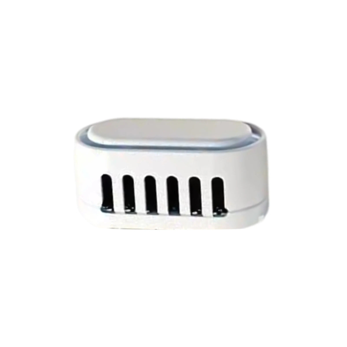 White smart cat litter box deodorizer with vertical slats for automatic odor control