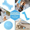 Set langlebige blaue Kauzuhspielzeuge in Form von Knochen, Dachs und Pfote für Hunde.