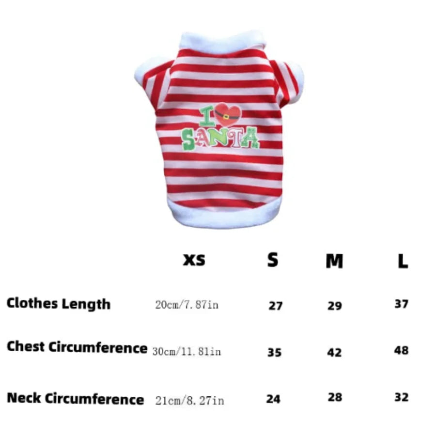 A red and white striped holiday letter print pet sweatshirt.