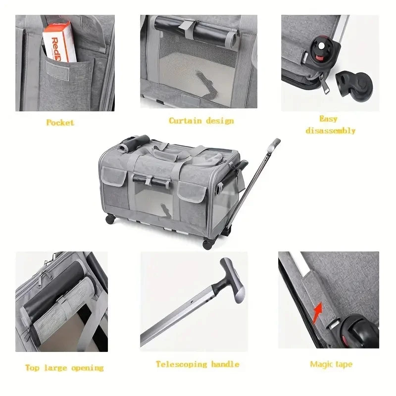 Porteur portable pour animaux extra-large avec poche, rideau et démontage facile.