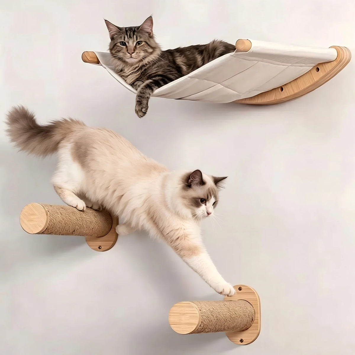 Wall-Mounted Cat Hammock Set with Climbing Shelves and Sisal Scratching Posts
