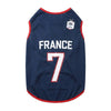 Gilet maillot de sport bleu foncé pour animaux avec le numéro 7 et l'emblème de la France