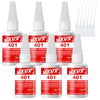 A collection of JXVX 401 instant adhesive bottles with various tips and droppers.