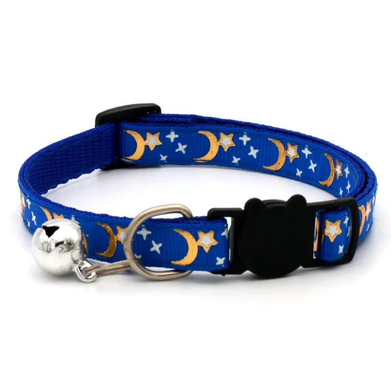 Celestial Star and Moon Cat Collar with Reflective Buckle and Bell
