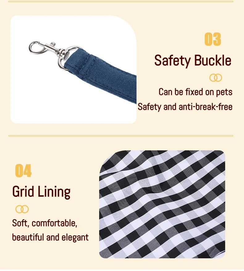 Image showing a safety buckle feature and grid lining of a portable pet carrier sling bag.