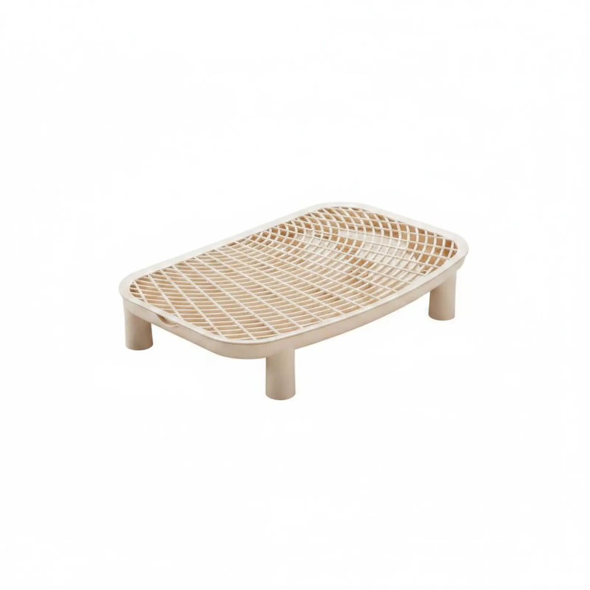 A light beige, rectangular cat litter box deodorizer with a mesh top and wooden base.