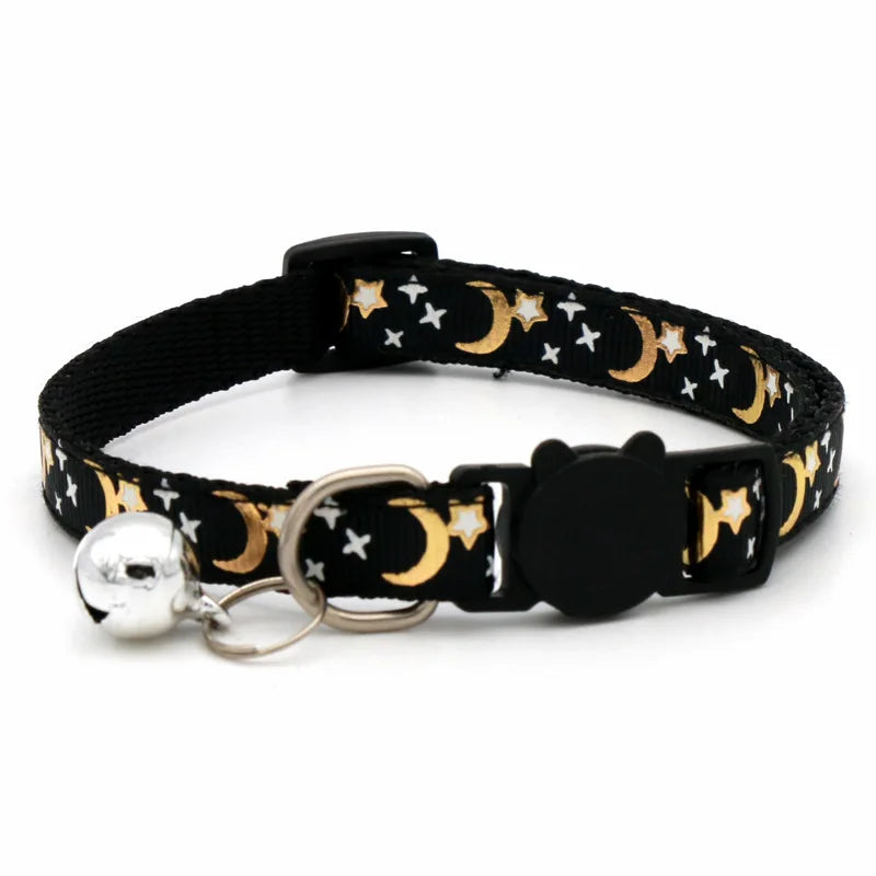 Celestial Star and Moon Cat Collar with Reflective Buckle and Bell