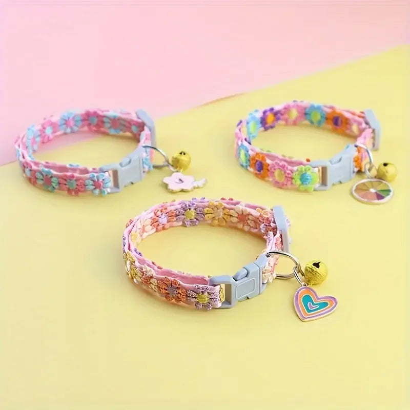 Adjustable Lace Pet Collar with Charm Pendant for Small Cats and Dogs