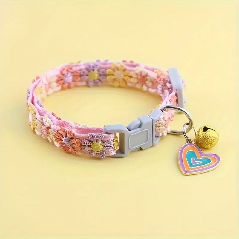 Adjustable Lace Pet Collar with Charm Pendant for Small Cats and Dogs