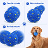 Three modes of an interactive blue dog ball are shown: Gentle, Normal, and Active modes.
