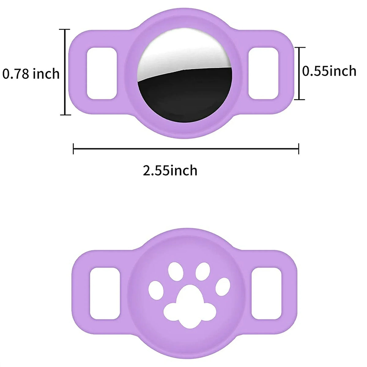 A purple silicone collar holder with a paw print design for cats and small dogs.