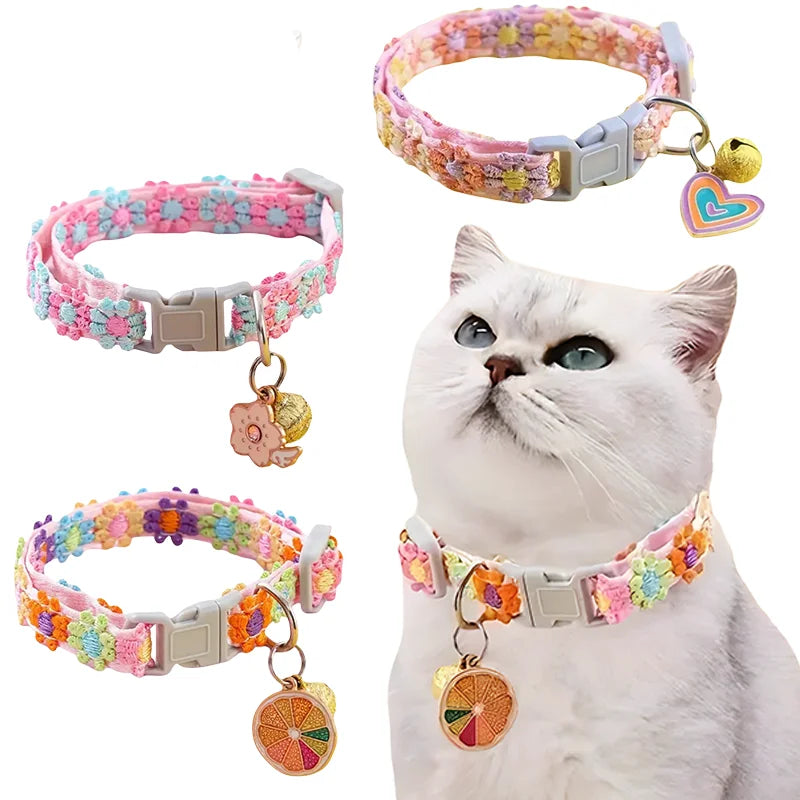 Adjustable Lace Pet Collar with Charm Pendant for Small Cats and Dogs
