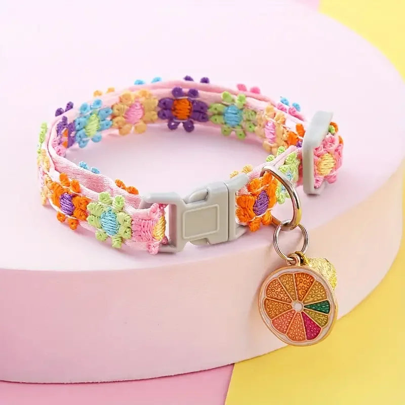 Adjustable Lace Pet Collar with Charm Pendant for Small Cats and Dogs