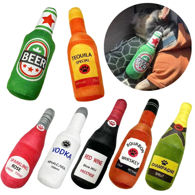 Fun Plush Bottle-Shaped Dog Toys with Squeakers