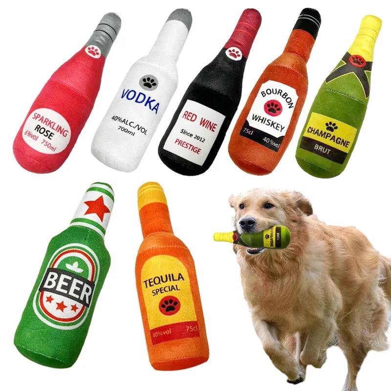 Fun Plush Bottle-Shaped Dog Toys with Squeakers