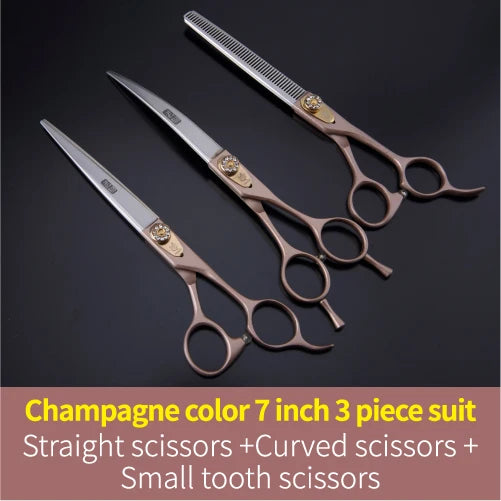 Professional 3-Piece Dog Grooming Scissors Set — Straight, Thinning & Curved