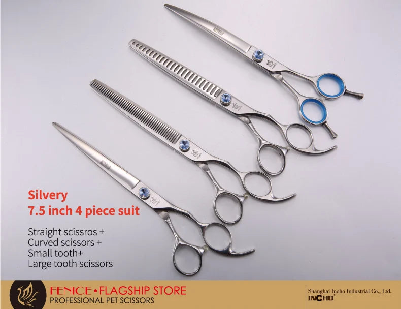 Professional 3-Piece Dog Grooming Scissors Set — Straight, Thinning & Curved