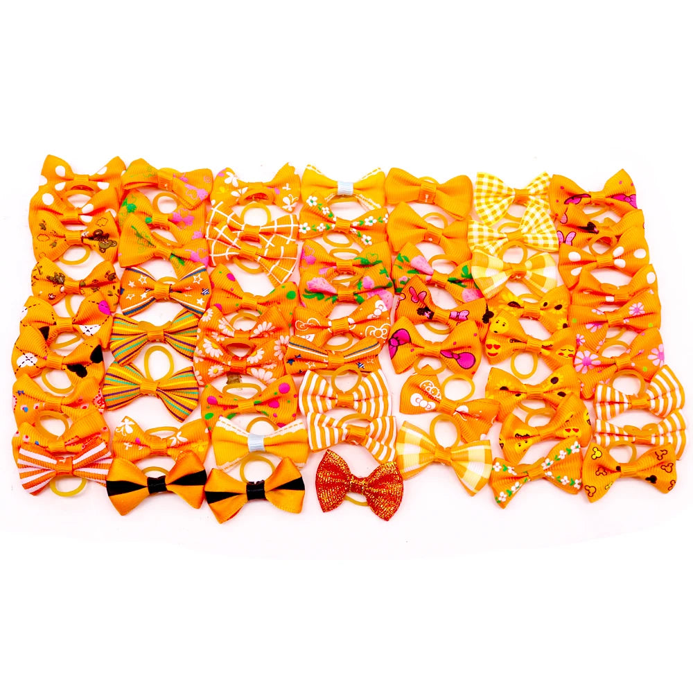 Pet Hair Bows with Rubber Bands - Assorted Styles for Small Dogs and Cats