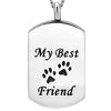 Silver stainless steel pet memorial necklace engraved with My Best Friend paw prints