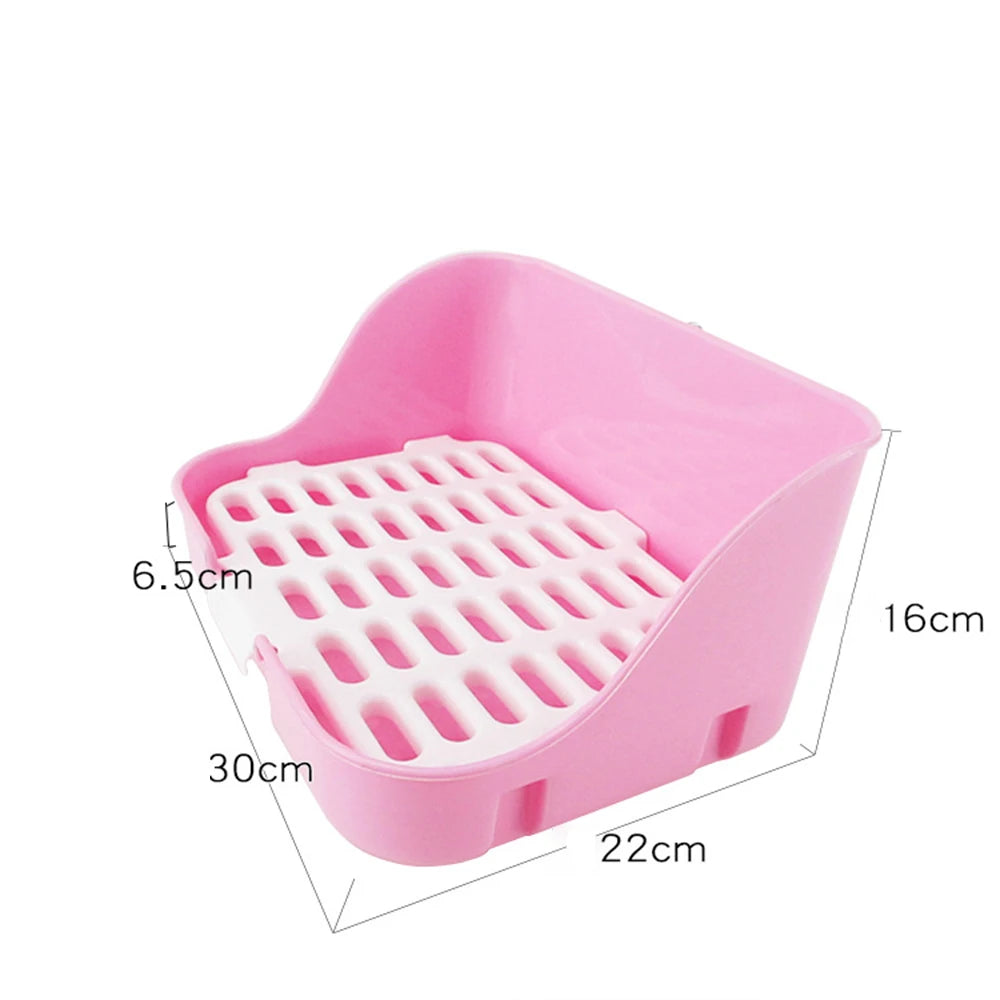 Pink anti-overturn drawer litter box with a grid tray and measurements.