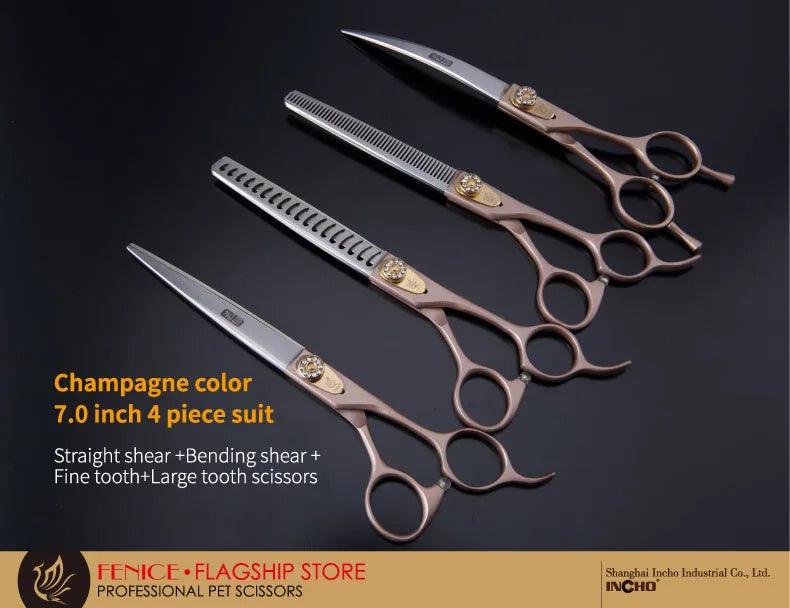 Professional 3-Piece Dog Grooming Scissors Set — Straight, Thinning & Curved