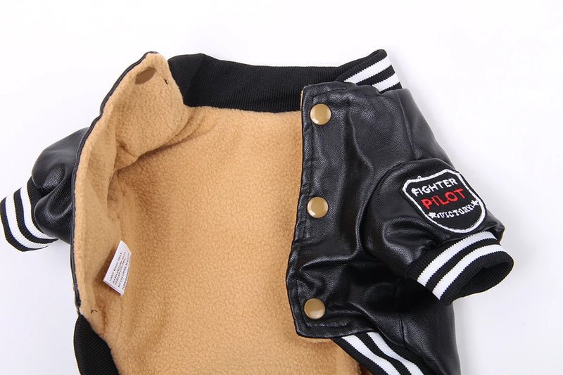 معطف شتوي للكلب - جلد اصطناعي وبطانة فليس دافئة