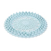 Light blue flexible silicone drain cover with a textured pattern for hair and debris