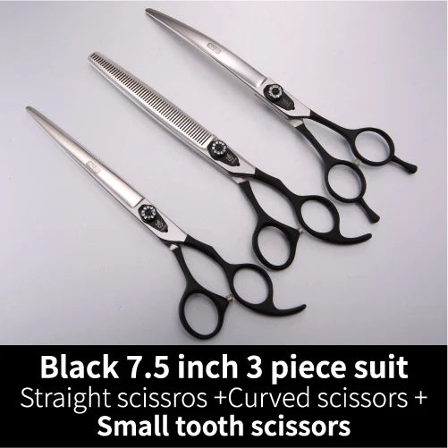 Professional 3-Piece Dog Grooming Scissors Set — Straight, Thinning & Curved