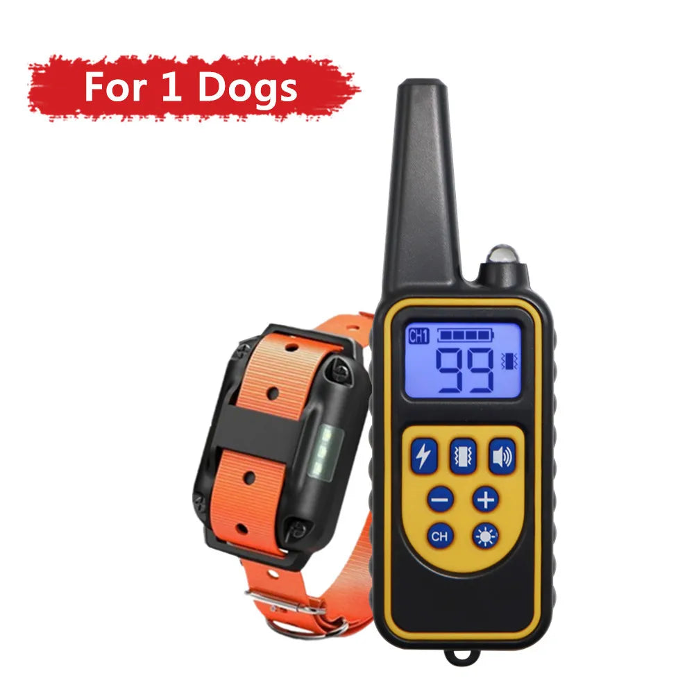 Black remote dog training collar with a digital display showing 99 and various control buttons