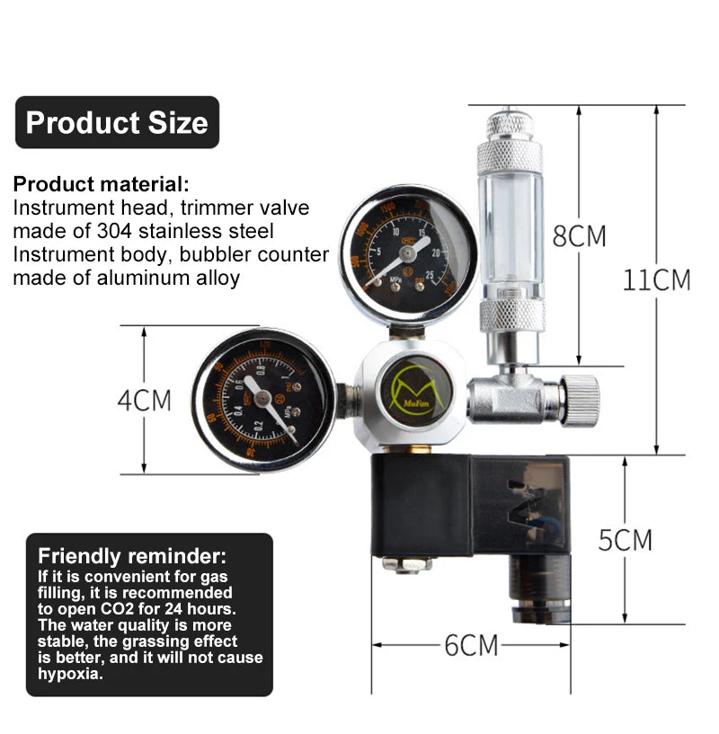 Aquarium CO2 Regulator Kit with Solenoid and Dual Gauges