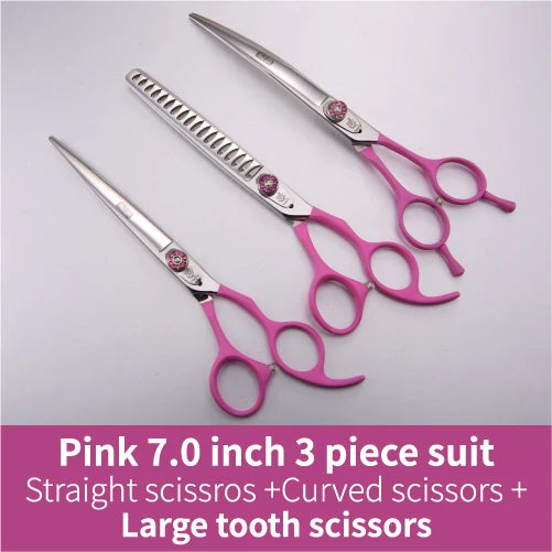Professional 3-Piece Dog Grooming Scissors Set — Straight, Thinning & Curved