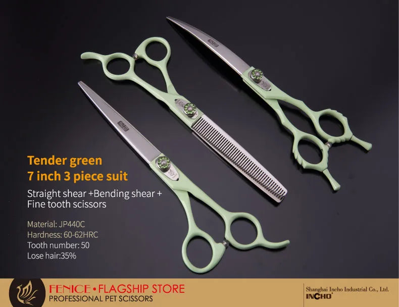Professional 3-Piece Dog Grooming Scissors Set — Straight, Thinning & Curved