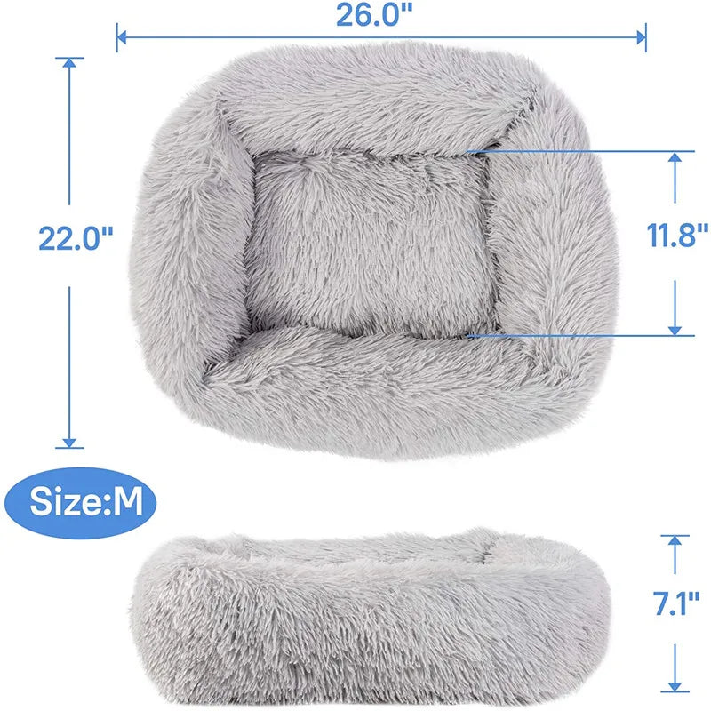 Lit carré en peluche de luxe pour chien