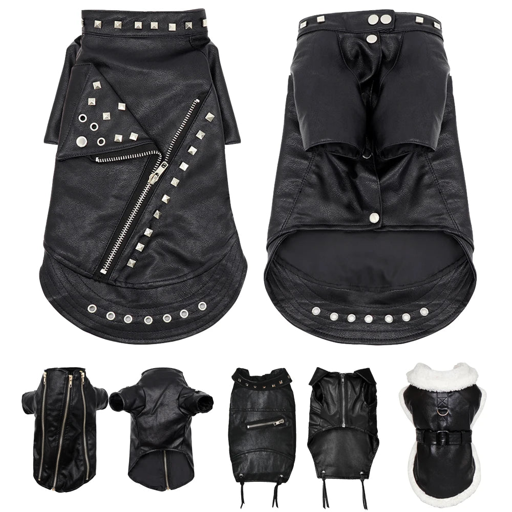 Classic PU Leather Dog Jacket for Small and Medium Breeds