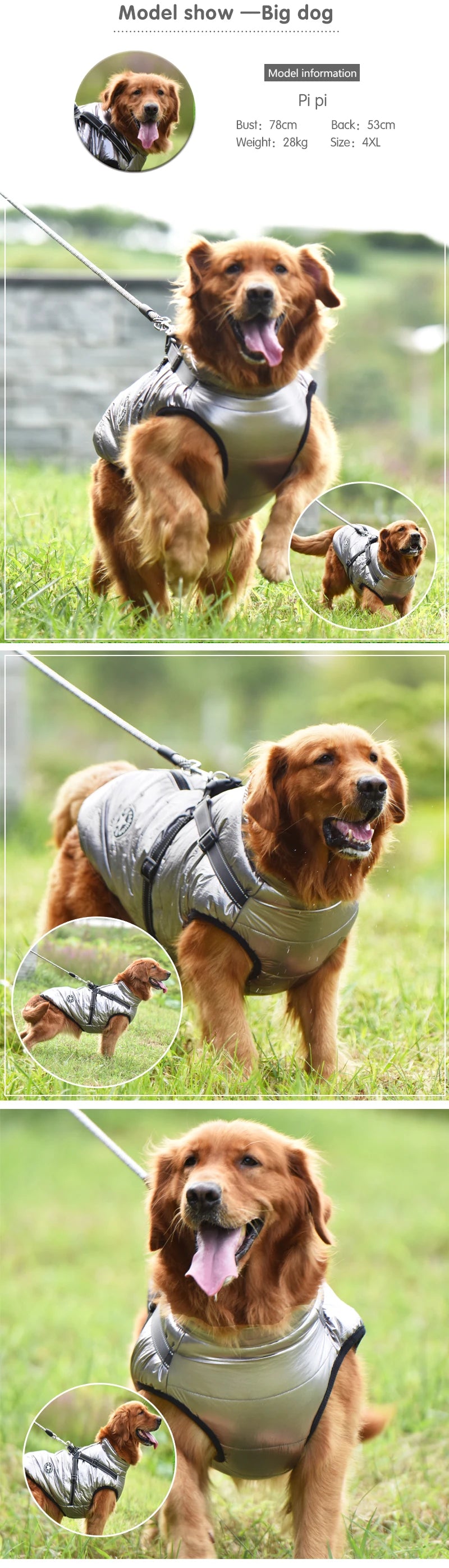Winter Waterproof Dog Harness Jacket for Large Breeds