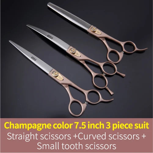 Professional 3-Piece Dog Grooming Scissors Set — Straight, Thinning & Curved