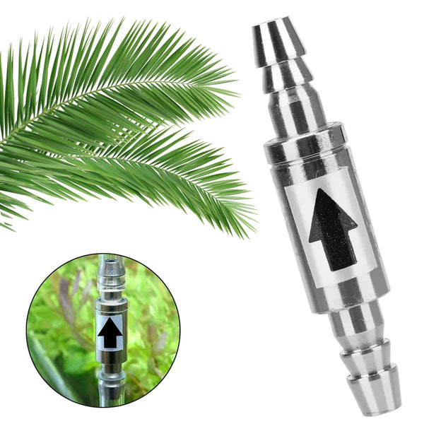 Stainless steel CO2 check valve with an arrow indicator for aquarium use