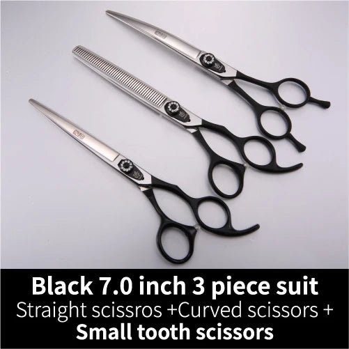 Professional 3-Piece Dog Grooming Scissors Set — Straight, Thinning & Curved