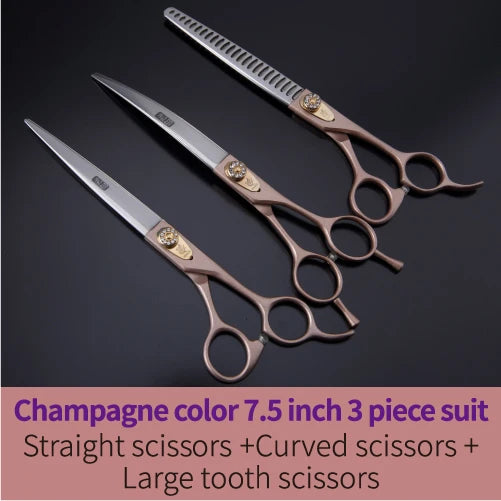 Professional 3-Piece Dog Grooming Scissors Set — Straight, Thinning & Curved