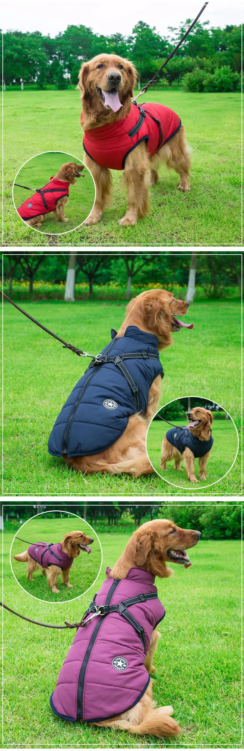 Winter Waterproof Dog Harness Jacket for Large Breeds